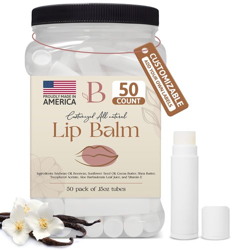 Vanilla Lip Balm Bulk Unlabeled - Made in USA Bulk Chapstick - Natural Ingredients Vitamin E Shea Butter - Custom Chapstick Bulk For Party & Wedding Favors (White)