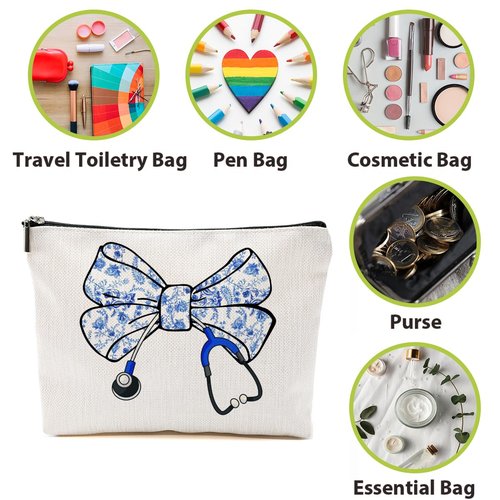 BQXH Nurse Gifts, Blue Bow Makeup Bag, Nurse Accessories Funny Horse Cosmetic Bag, Doctor Gift Nursing Travel Organizer Zipper Pouch Thank You Nurses Week Gifts for Women Coworker Physician Assistant