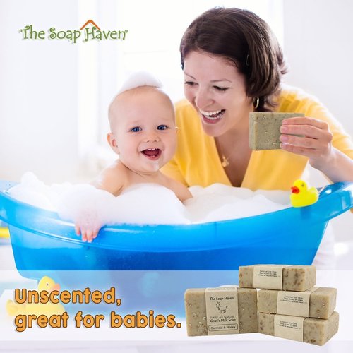 Oatmeal Soap - 4 Oatmeal & Honey Goat Milk Soap Bars, Handmade in USA, All Natural, Unscented, SLS Free, No Parabens