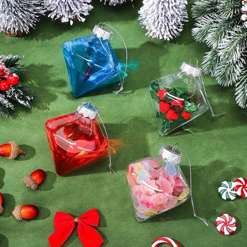 Fillable Christmas Ornaments Balls Set - Clear Plastic Holiday Decorations, 12 pcs