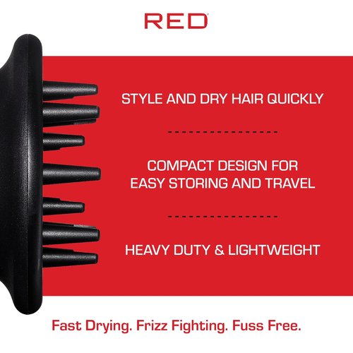 Red by Kiss Hair Dryer Diffuser - Heavy Duty Rubber Grip for Volume & Fast Drying | Compact Design
