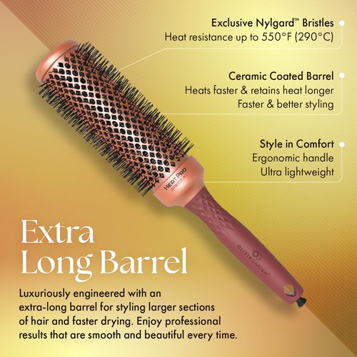 Olivia Garden HeatPro Speed XL - Extra-Long Thermal Round Hair Brush - Not Electrical - Professional Ceramic Blowout Brush for Normal to Thick Hair – 1 3/4”