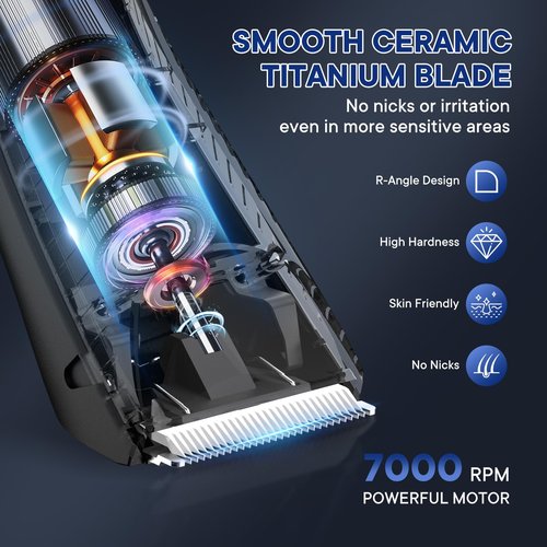TEENOVA Pubic & Body Hair Trimmer for Men, 2 In 1 Electric Ball Groin Razor Shaver with Ceramic Blade, No Nick Mens Grooming Kit for Wet/Dry Use, Cordless Charging Body Groomer with Led Display, Black