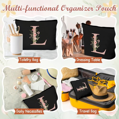 Talltalk 5 Pcs Personalized Women Gifts,Initial Tote Bag,Makeup Bag,Keyring,Notebook,Ballpoint,Black Alphabet Gifts for Women(Letter L)