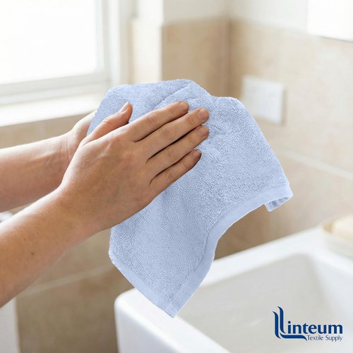 Linteum Textile Supply Premium 12x12 Washcloth (Light Blue) – 100% Cotton Zero Twist Towels | Absorbent, Quick Dry, Durable for Bathroom, Spa, Gym (12 Pack)