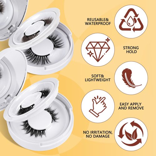 QUEWEL Magnetic Eyelashes 4 Pair Reusable Magnetic Eyelashes with Applicator No Glue Needed Eyelashes Natural Look Lash Clusters Kit Easy to Wear and Remove(4 Pairs-A05)