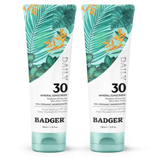 Badger Mineral Sunscreen SPF 30 - Lightweight, Easy Application, Reef Safe, Vegan | 4 fl oz, 2-Pack