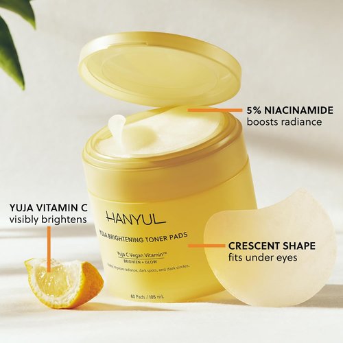HANYUL Yuja Toner Pads - Brightening Korean Yuzu with Vitamin C & 5% Niacinamide | 60 Sheets for Even Skin Tone
