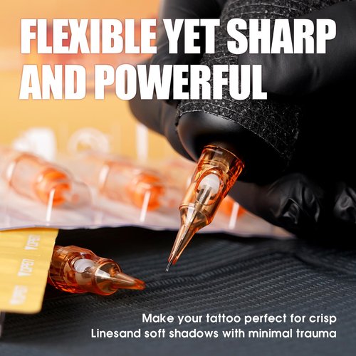 Dragonhawk Pro Tattoo Needles Cartridges, 1207RL Round Liner Pro Needles Pins for Super Artists, 20Pcs Disposable