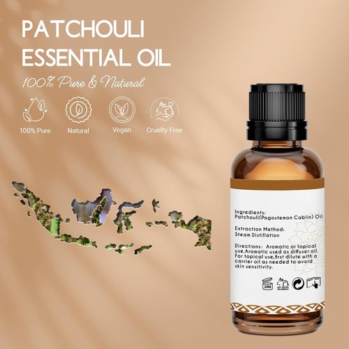 Patchouli Essential Oil - 100% Pure Natural Oil for Skin, Hair, Diffuser & DIY Projects | 1 Oz