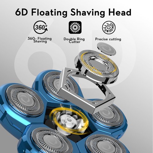 Head Shaver Replacement Heads, Kibiy 6 Blades Replacement Head, Bald Shaver Replacement Head, Replacement Shaver Head, Shaver Heads Replacement (light blue)