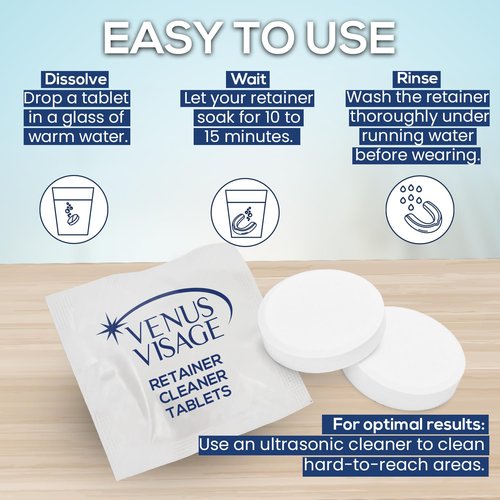 Venus Visage Retainer Cleaner Tablets, Dental Appliance and Denture Cleaning Tablets, Aligners and Night Mouth Guard Cleaner, 120 Pieces