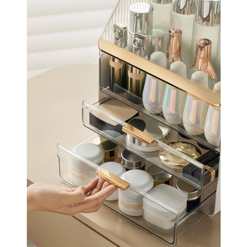 Omeily Large Makeup Organizer Countertop Vanity Organizer Cosmetic Organizer Makeup Storage Box Bathroom Counter Organizer Perfume Skincare Organizers Gift Women Girls Clear Design Easy Visibility