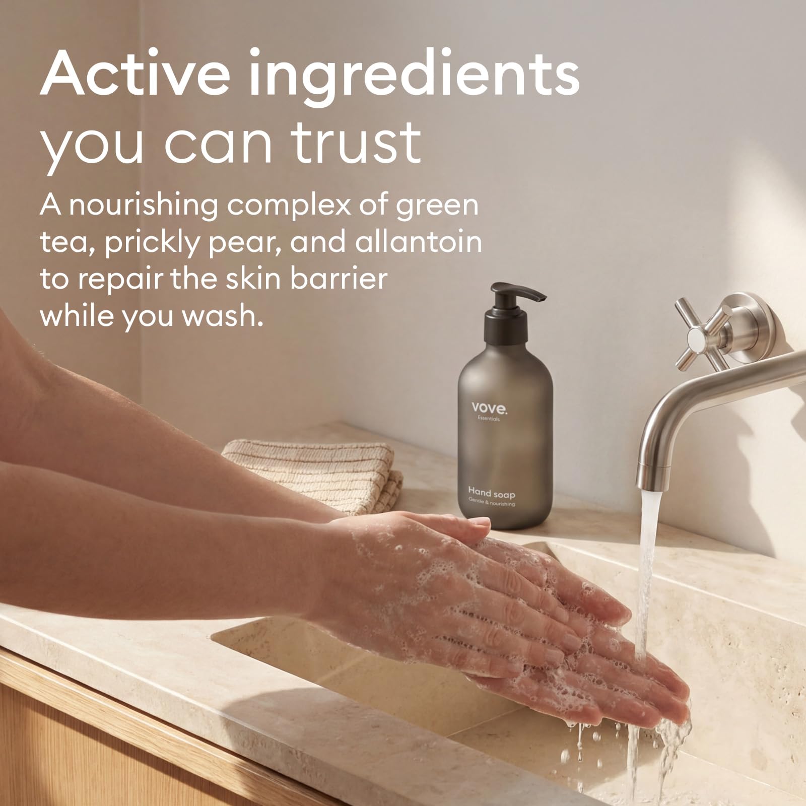 Vove Hand Soap Starter Set with Refillable Light Glass Pump Bottle & 3 Refills, Mandarin Geranium & Cedarwood, Powder-to-Gel with Aloe Vera & Cactus Extract, Plant-Based Formula, Plastic-Free
