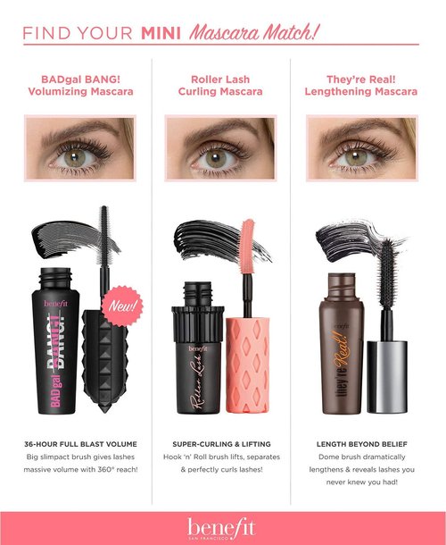 Benefit Cosmetics Lash Leader Mini Travel Trio - Roller Lash, Bad Gal Bang & They’re Real | Perfect for On-the-Go Glam