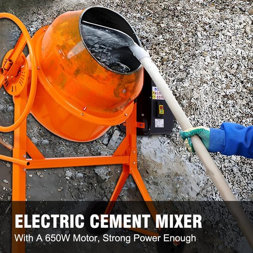 Skiennix Electric Cement Mixer - 5.0 Cu. Ft Heavy Duty 650W Portable Concrete Mixer with Wheels & Stand - Adjustable Tilt, Orange