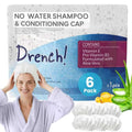Drench Shampoo Caps No Rinse - Waterless Shampoo Cap and Conditioner - Dry Hair Wash Caps for Elderly or Bedridden - Contains Aloe Vera, Vitamin E and Provitamin B5-6 Counts