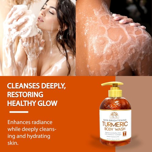 OKAY Turmeric Body Wash - Skin Brightening Cleanser with Vitamin C & Collagen for Even Tone | 20 oz