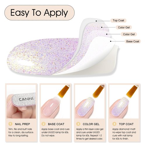 CANNI Gel Polish Glitter Gel Nail Polish Set, 8 Colors Aurora Mermaid Purple Blue Gold Glitter Gel Shiny Polish U V LED Soak Off Aurora Manicure Kit Gift for Women Girls