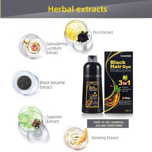 Regine Switzerland Black Hair Dye Shampoo - Herbal, Ammonia-Free Formula for 100% Gray Coverage | 16.9 Fl Oz