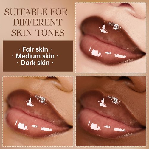 HOSAILY Nourishing Lip Gloss & Brown Lip Liner Combo - Moisturizing, High Shine Nude Glow Oil for Women