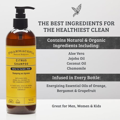 Pharmacopia Citrus Shampoo - Natural Plant-Based Hair Care with Aloe Vera & Jojoba Oil | 16 oz Vegan & Cruelty-Free