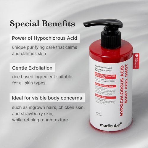 medicube Body Peel Shot with Hypochlorous Acid | Gentle Body Exfoliating Serum for Dead Skin Cells, Rough Patches & Uneven Texture | Rice Extract, Panthenol for Hydrating & Smoothing Care | 9.46 fl.oz