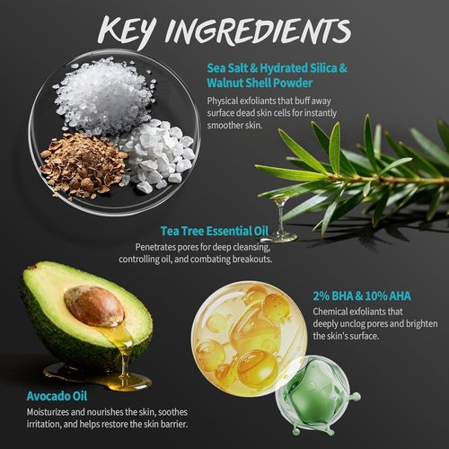 Skiennix Men’s Body Scrub - Exfoliating Tea Tree Oil Formula for Smooth Skin | 10% AHA, 2% BHA