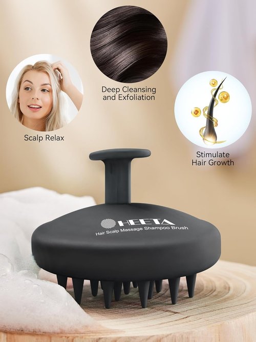 HEETA Scalp Massager - Hair Growth Scrubber with Soft Bristles | Dandruff Exfoliator & Relaxation, Black
