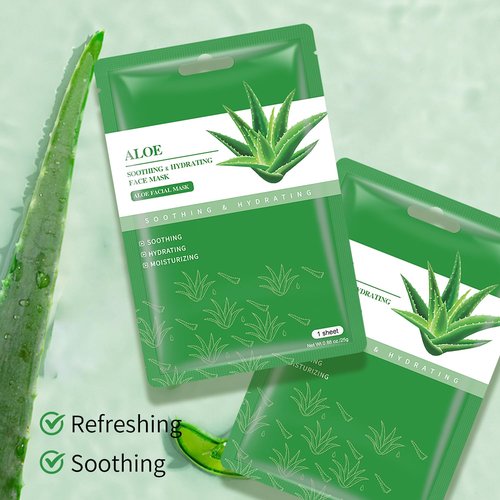 Aloe Vera Soothing Mask Hydrating Face Masks Skincare Moisturizing Facial Sheet Mask Skin care for Dry, Oily, Sensitive Skin Face Mask for Acne, Sun Care, Calming, Refreshing 25ml/0.88oz, 10 Pack