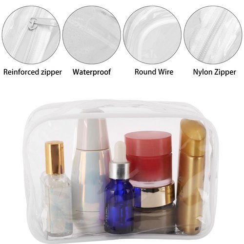 Tbestmax 10 Pcs Clear Cosmetic Bags Small Makeup Bags Portable Waterproof Travel Toiletry Bags Organizer White, 7.5"x 4.8"x 2.3"