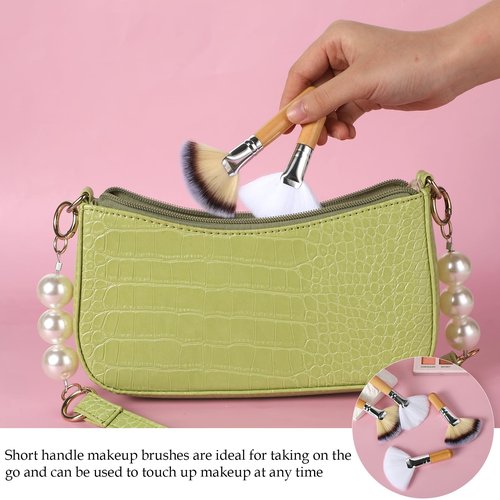 Thinp 4 Pcs Facial Fan Brush,Facial Brushes Esthetician Fan Brushes Esthetician Fluffy Fan Brushes Face Soft Bristle Highlighting Blush with Long and Short Handle for Women Girls Loose Powder Blush