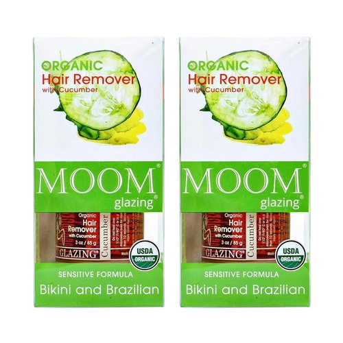 MOOM Organic Hair Removal Wax Kit - Sugar Wax with Cucumber & Green Tea, Body Wax Kit for Bikini & Leg - 3 oz Jar with 18 Reusable Wax Strips & 6 Applicator Sticks - Ideal for Sensitive Skin - 2 Pack