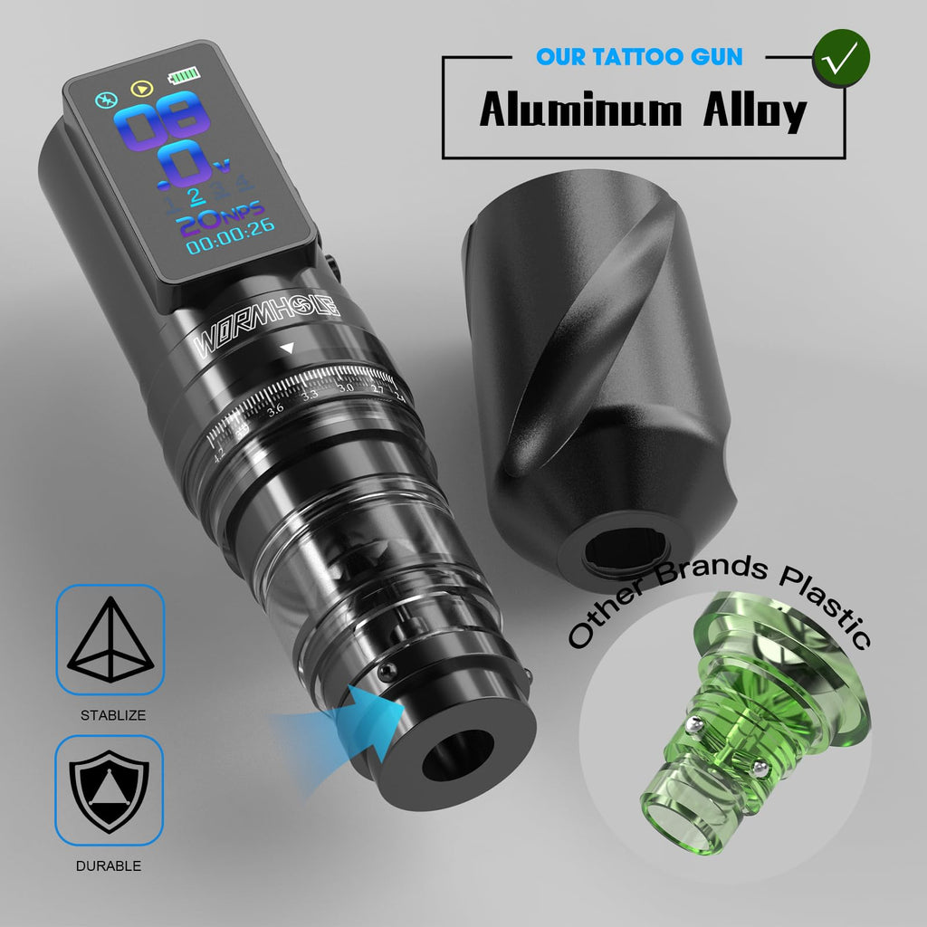 Wormhole Tattoo Gun Kit Wireless Tattoo Kit with 7 Adjustable Stroke 2,300mAh Power Tattoo Machine with Normal/Jump-Start/Dot Working Mode with LED Digital Display Professional Xtreme Tattoo Kit