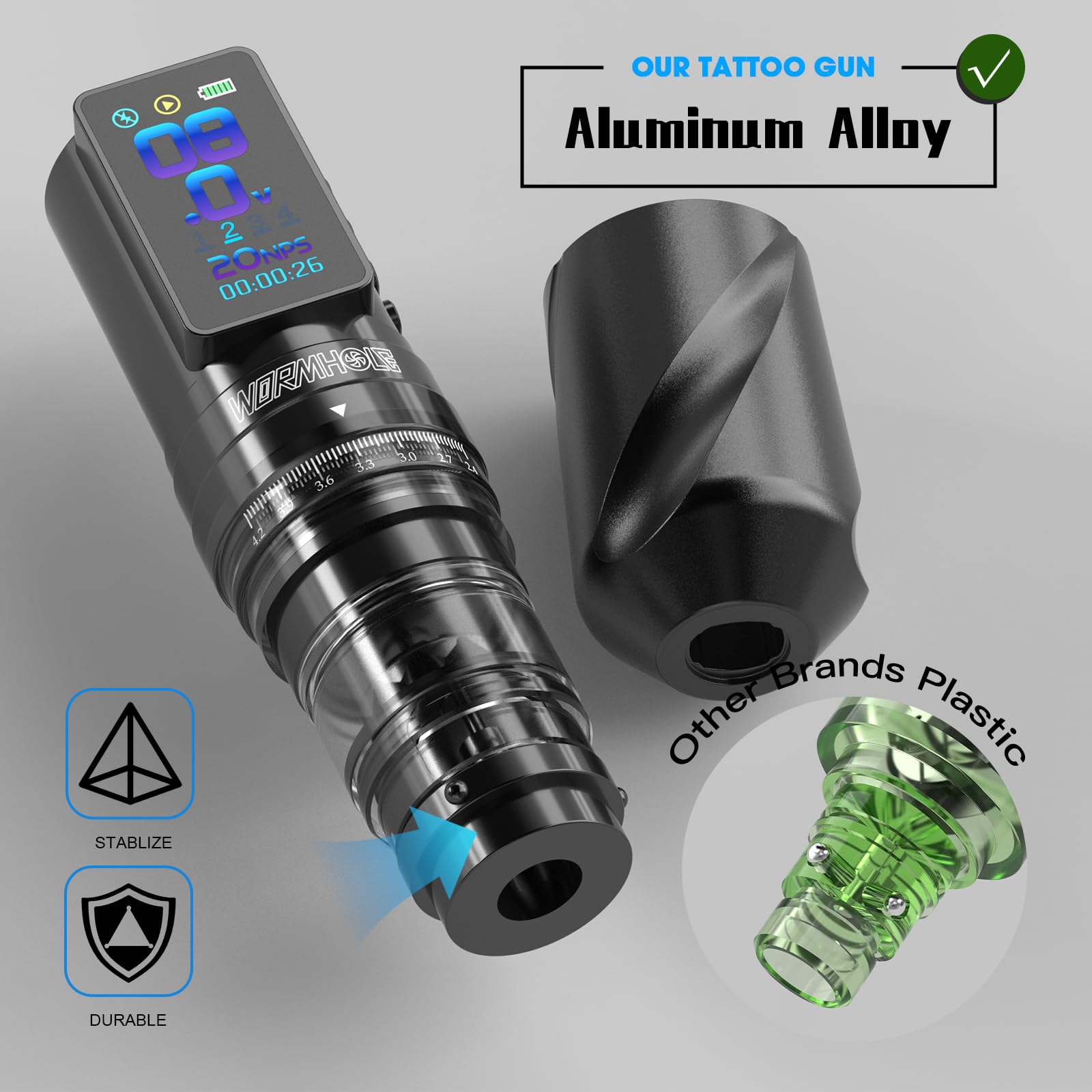 Wormhole Tattoo Gun Kit Wireless Tattoo Kit with 7 Adjustable Stroke 2,300mAh Power Tattoo Machine with Normal/Jump-Start/Dot Working Mode with LED Digital Display Professional Xtreme Tattoo Kit