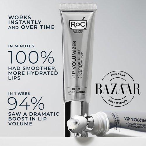 RoC Derm Correxion Lip Volumizer - Lip Plumper Peptide Treatment with Hyaluronic Acid & Vitamin E + Line Smoothing Eye Cream Packette