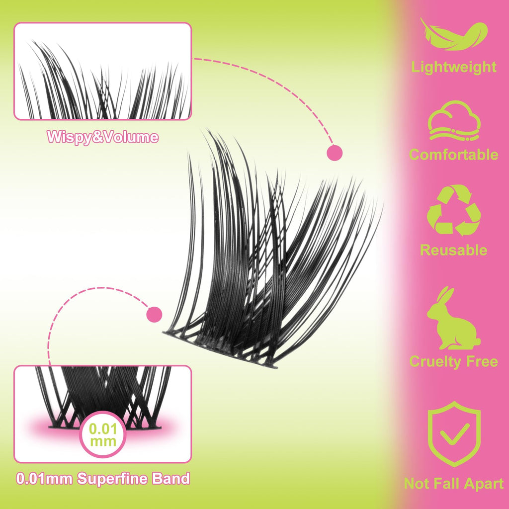 WiWiLINK Lash Clusters Fluffy DIY Lash Extension 8-16mm Wispy Eyelash Clusters D Curl Individual Eye Lashes Thick Volume False Eyelashes Mink Cluster Eyelash Extensions Thin Band for Salon, G04