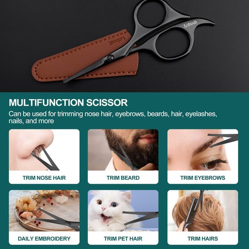 Lobodt 4.7-inch small nose hair scissors (black), round-headed scissors, for trimming facial hair, beards, ear hair, eyebrows, bathroom, Moustache Trimming，personal care and beauty