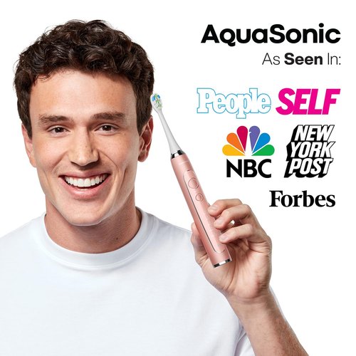 Aquasonic Vibe Series PRO – Ultra-Whitening Electric Toothbrush – 5 Modes & Smart Timers – Premium Travel Case & 6 Proflex Brush Heads – ADA Accepted Toothbrush (Rose Gold)