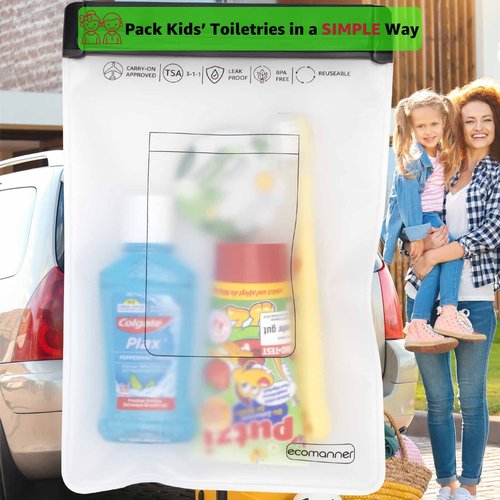 ECOMANNER 4 Pack TSA Approved Toiletry Bag Leak Proof Zipper Free, TSA Toiletry Bag Clear Quart Size for Travel Carry-on (2 Small and 2 Large Size)