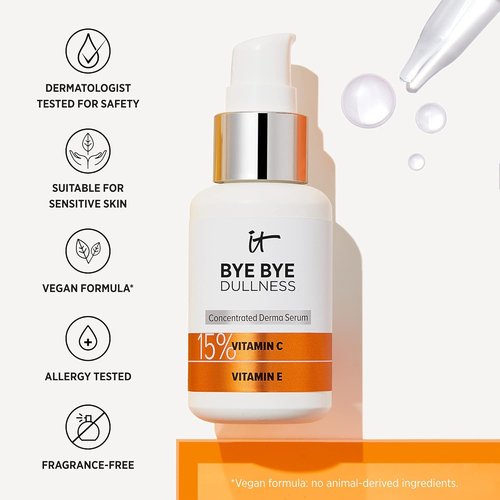 IT Cosmetics Bye Bye Dullness Vitamin C Serum - Boost Radiance & Hydrate in 10 Days - .85 fl oz