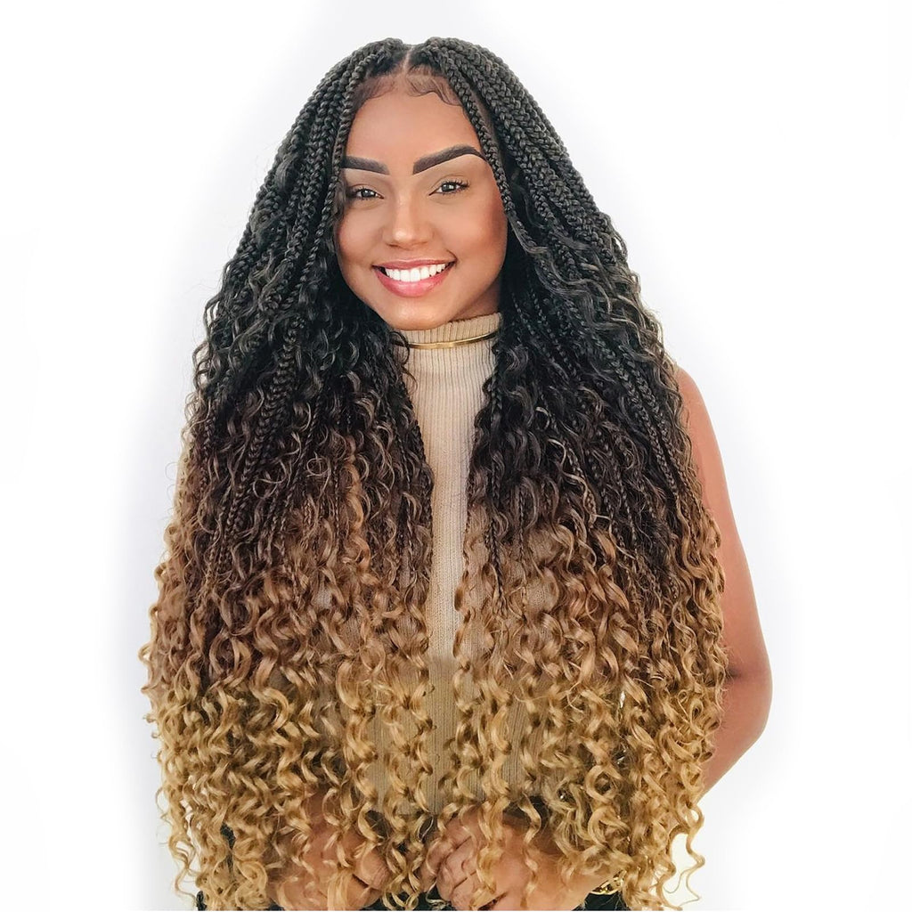 Vustbeauty 9 Packs Boho Box Braids Crochet Hair 24 Inch Goddess Box Braids Crochet Hair With Curly Ends Synthetic Bohemian Braids Hair Extension For Women (24inch, 1b/30/27)
