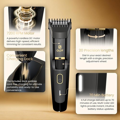 Skiennix Men's Beard Trimmer - All-in-One Precision Dial Groomer - Cordless Waterproof Clipper with 20 Adjustable Lengths