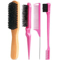 Boar Bristle Hair Brush - Smooth Flyaways & Frizz Control for Sleek Ponytails | Styling Comb for All Hair Types