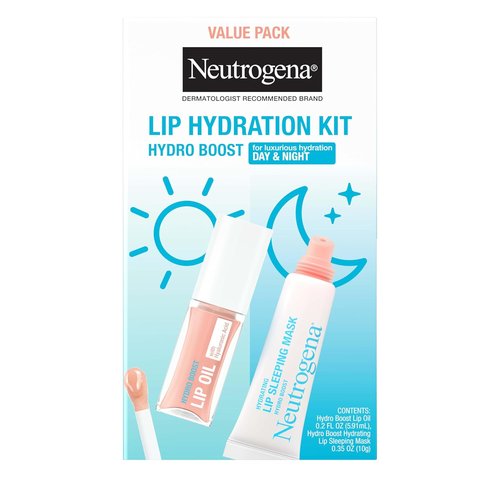 Neutrogena Hydro Boost Lip Hydration Kit - Light Pink Tinted Lip Oil & Clear Overnight Mask with Hyaluronic Acid