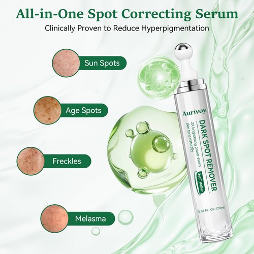 Dark Spot Remover for Face and Body - Dark Spot Corrector for Sun Spots Age Spots Freckles Melasma Brown Spot - Dark Spot Correcting Glow Serum with 360-Degree Roller 0.67 Fl Oz