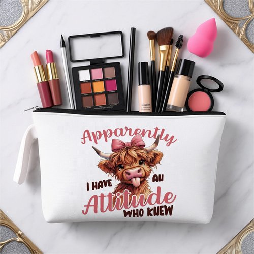 ARPTCN Highland Scottish Cow Makeup Bag - Highland Cow Themed Gifts for Girls Mom Women, Cosmetic Travel Bags for Women