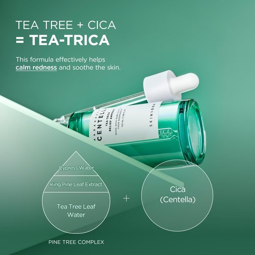 SKIN1004 Tea-Trica Relief Ampoule, Face Serum with Tea Tree & Centella, Facial Serum for Soothing & Hydrating, Lightweight Centella Ampoule for Fast-Absorbing, Korean Skin Care, 3.38 fl.oz /100ml