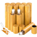AUHOKY 12Pcs Bamboo Roll on Bottles for Essential Oils, Portable Massage Oil Bottle with Stainless Steel Roller Ball, Reusable Travel Perfumes Sample Lip Gloss Container (1 Opener) (10ML)