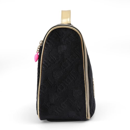 Juicy Couture Black Makeup Bag Cosmetics Organizer Travel Essentials Hanging Hook Heart Velour